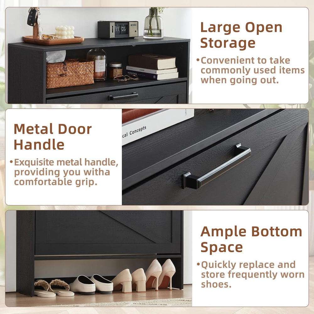RWYHG Shoe Cabinet with 2 Flip Drawers, Narrow Entryway Organizer,Black