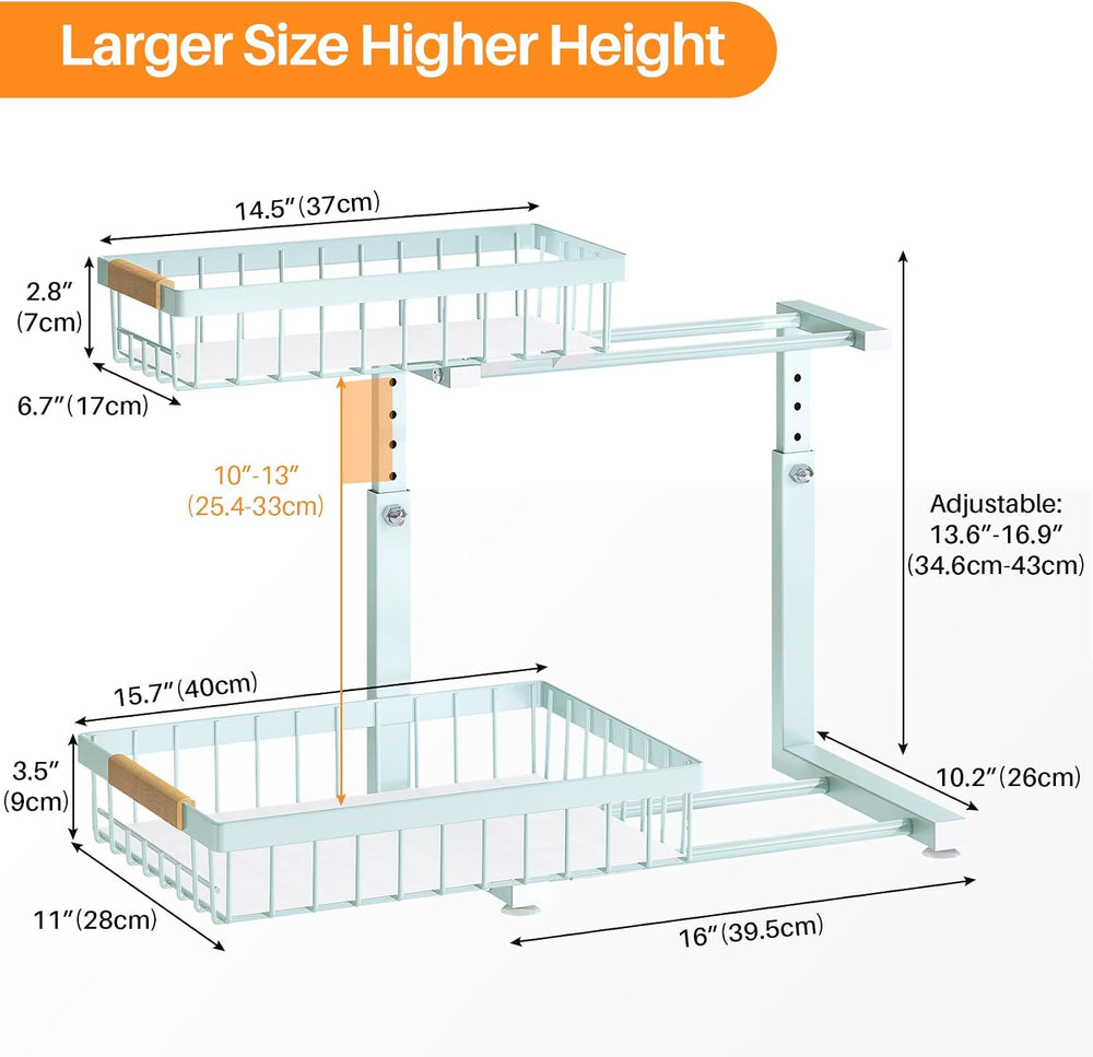 PXRACK Under Sink Organizer, Adjustable Height, 2 Tier Pull Out Under Cabinet...