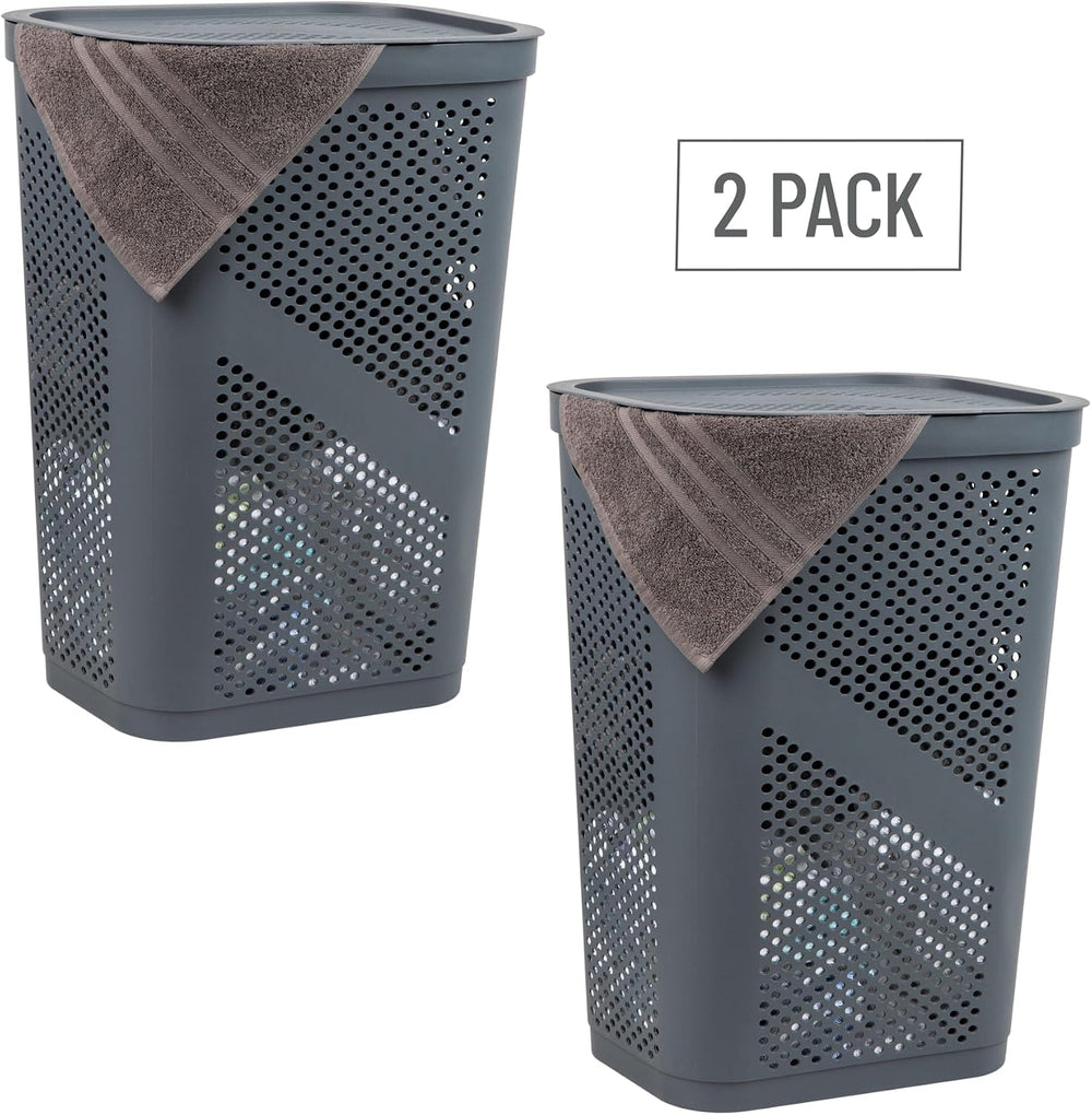 Mind Reader 60L Slim Laundry Hamper, Clothes Basket, Lid, Ventilated, Plastic...