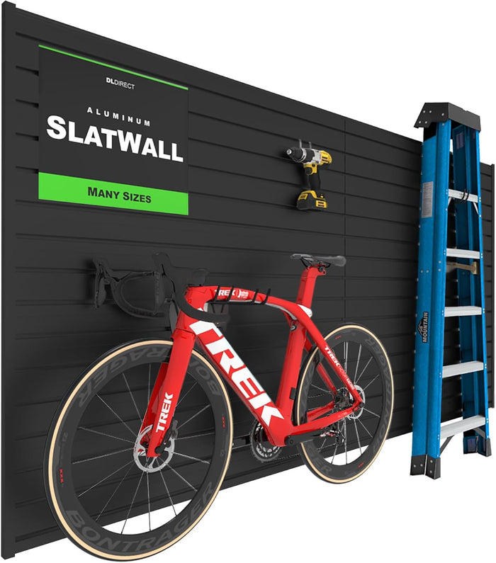 DLDIRECT DiamondLife Aluminum Slatwall Panel Garage Wall Organizer Heavy Duty Wall Mounted Slat Wall Rack, Interlocking Paneling for Garage Wall Slat Board Storage System - Black (2'H x 4'W)