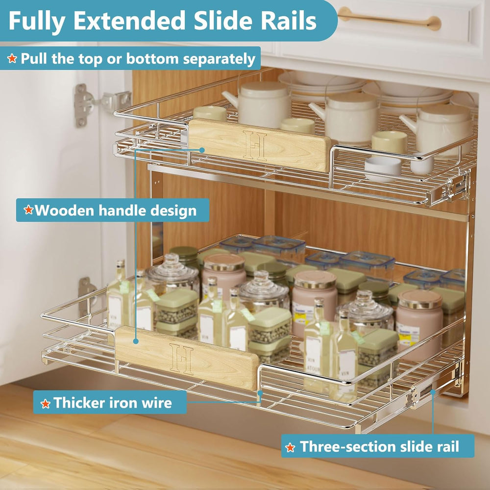 LOVMOR 2 Tier Pull Out Cabinet Organizer 28½" W x 21½" D, Slide Out...