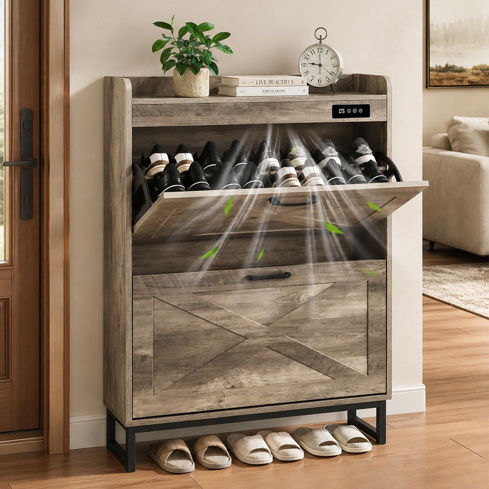 Shoe Cabinet with 2 Flip Drawers & Deodorizer, Shoe Cabinet Storage for E...