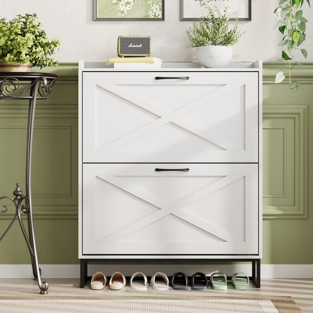 Maupvit Shoe Cabinet with 2 Flip Drawers, Freestanding Shoe Cabinet Organizer...