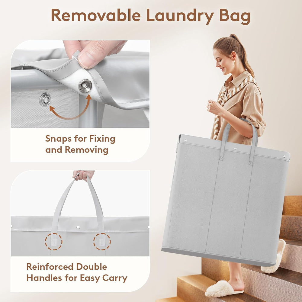 Lifewit 200L Rolling Laundry Basket with Steel Frame, Removable Bag, Silver Gray