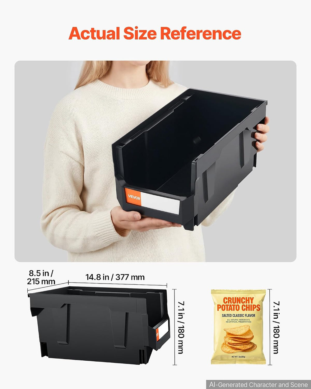 VEVOR Plastic Stackable Storage Bins, 14.8 x 8.5 x 7.1 inch (12 Pack), Plasti...