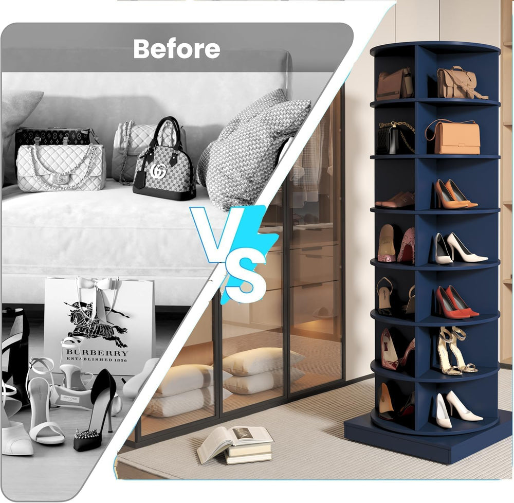 Rotating Shoe Rack Tower, Wooden Spinning Shoe Organizer, Free Standing 360° ...