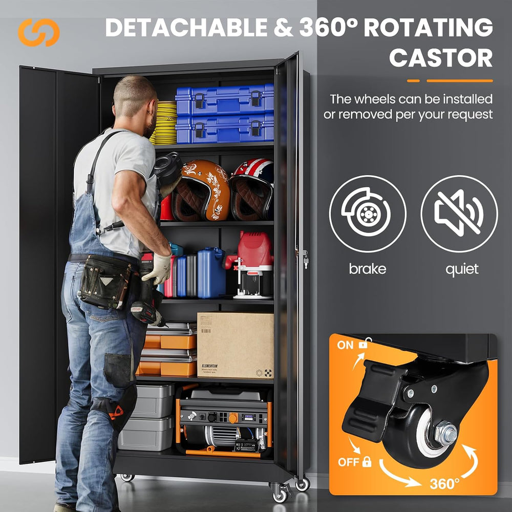 Metal Garage Storage Cabinets with Wheels, Rolling Tool Cabinet with Lock, Lo...