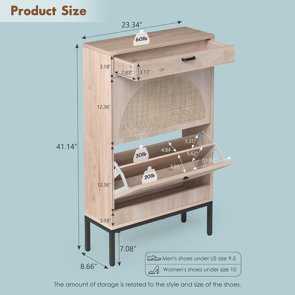 Brafab Shoe Storage Cabinet with 2 Flip Drawers&1 Small Drawer, Slim Entr...