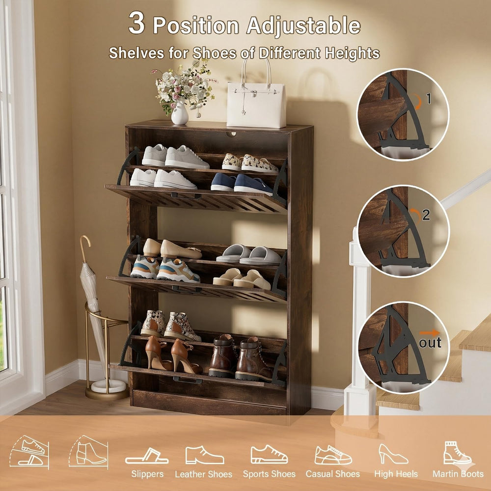 Shoe Storage Cabinet for Entryway Narrow Shoe Rack Cabinet 3 Flip Drawers
