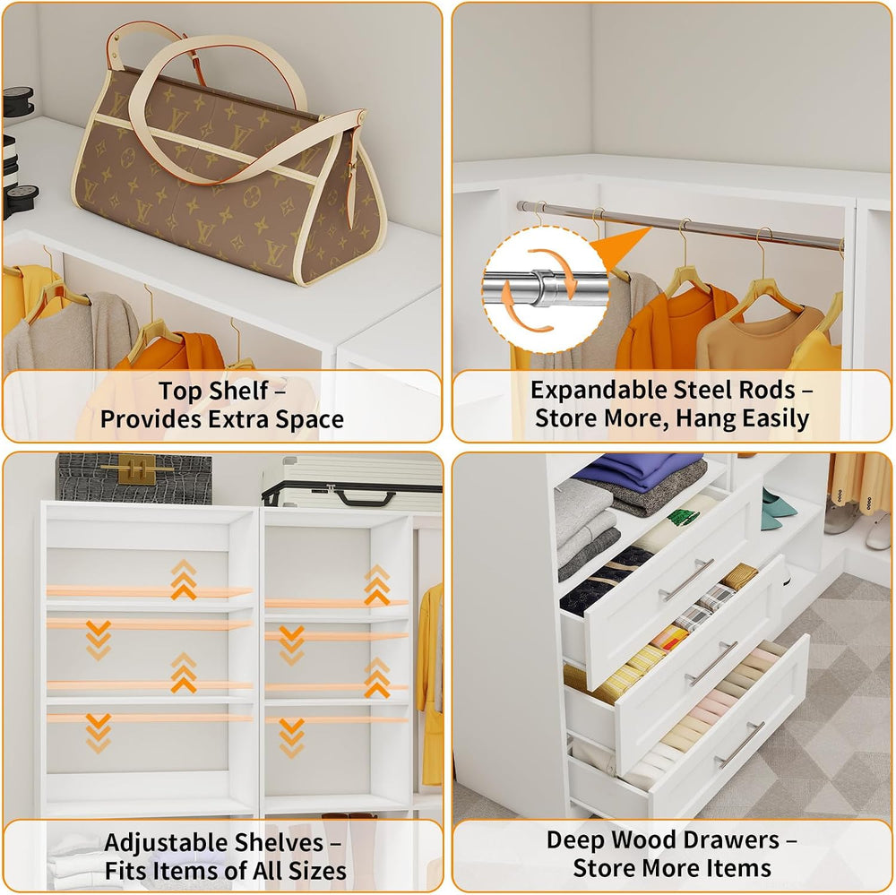 Closet System with 4 Sets, 8.5FT-21.5FT Corner Closet Organizer System with 9...