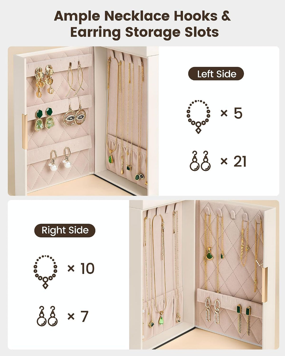 Lolalet Large Jewelry Box, 6-Layer Jewelry Organizer with 5 Drawers -Beige