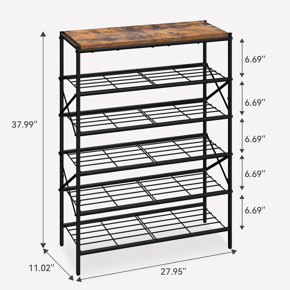 IBUYKE 6 Tier Large Shoe Rack for 24 Pairs of Shoes, Rustic Brown