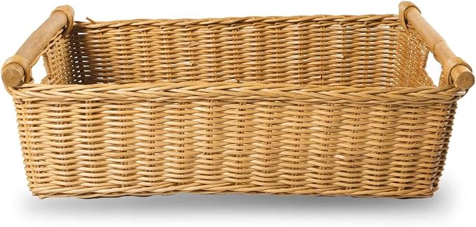 The Basket Lady Low Pole Handle Wicker Storage Basket, 19.5 in L x 12.5 in W x