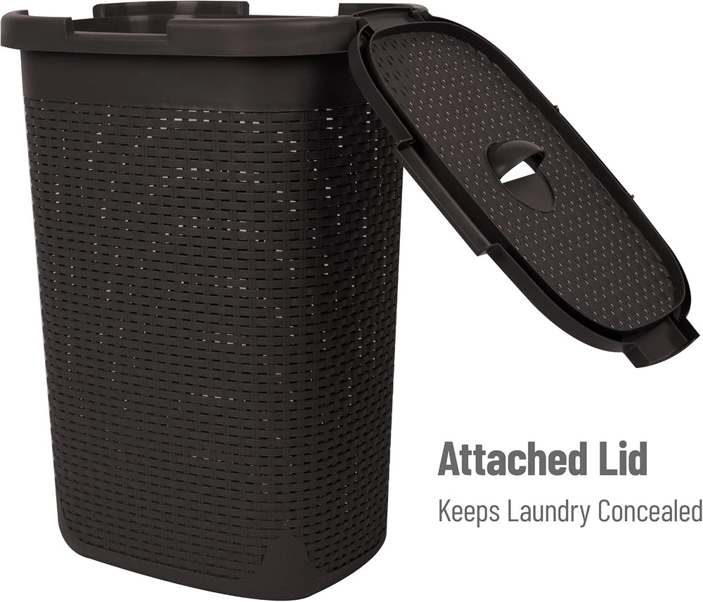 Mind Reader Slim Laundry Hamper with Lid, 60L Tall Clothes Basket, Narrow Tap...