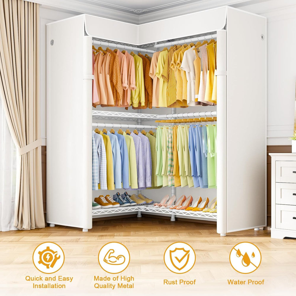 ULIFHOME E15C Garment Rack L Shaped Clothes Rack for Corner,Freestanding Clot...
