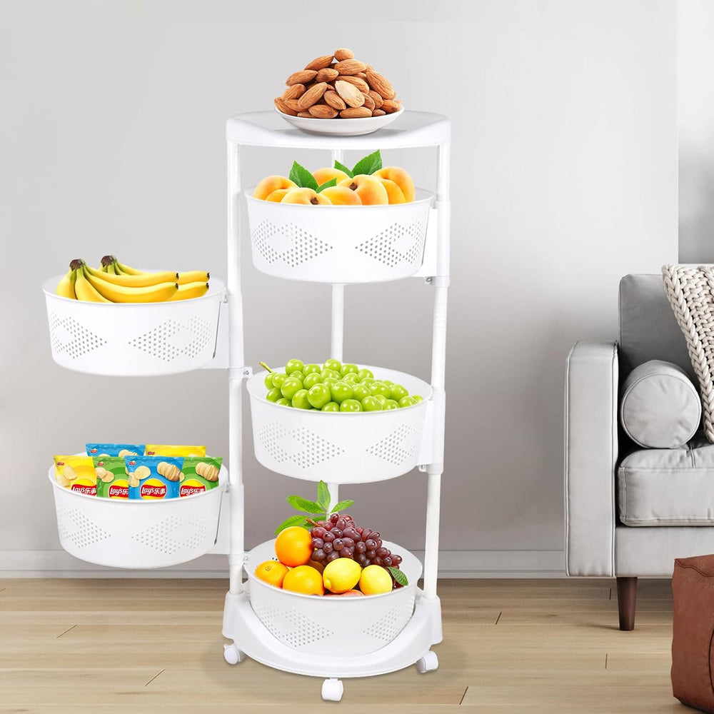 5 Tier Round Rotating Multi-Layer Kitchen Storage Shelf, Fruit Vegetable Stor...