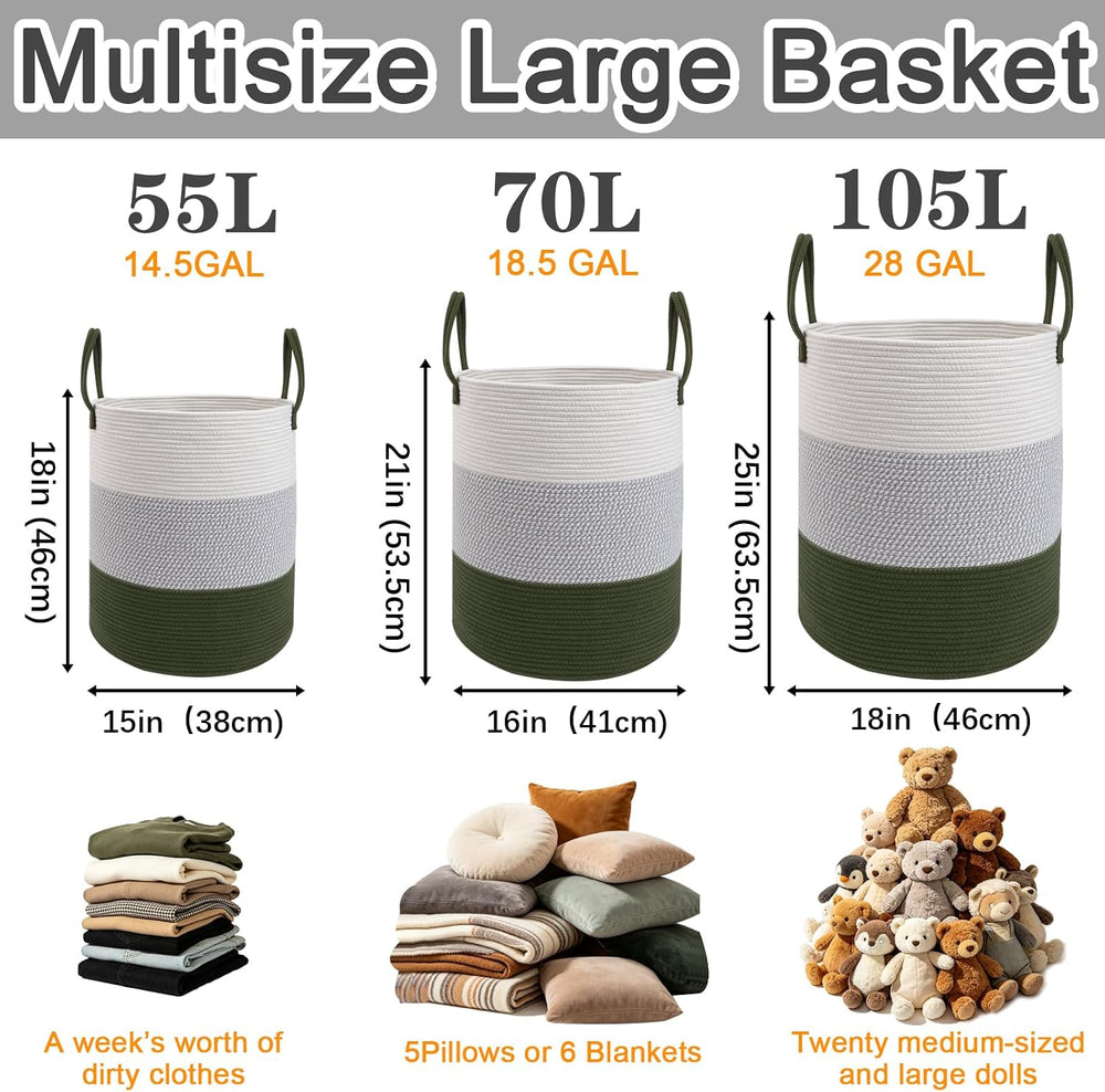 105L Extra Large Laundry Basket,Clothes Hamper with Handles-Green