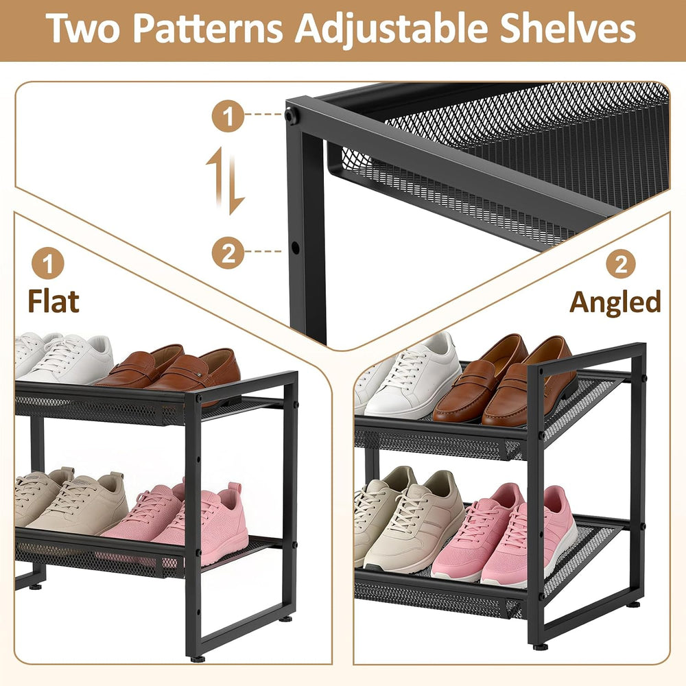 Expandable Shoe Rack, 2 Tier Closet Shoe Organizer for Entryway & Garage
