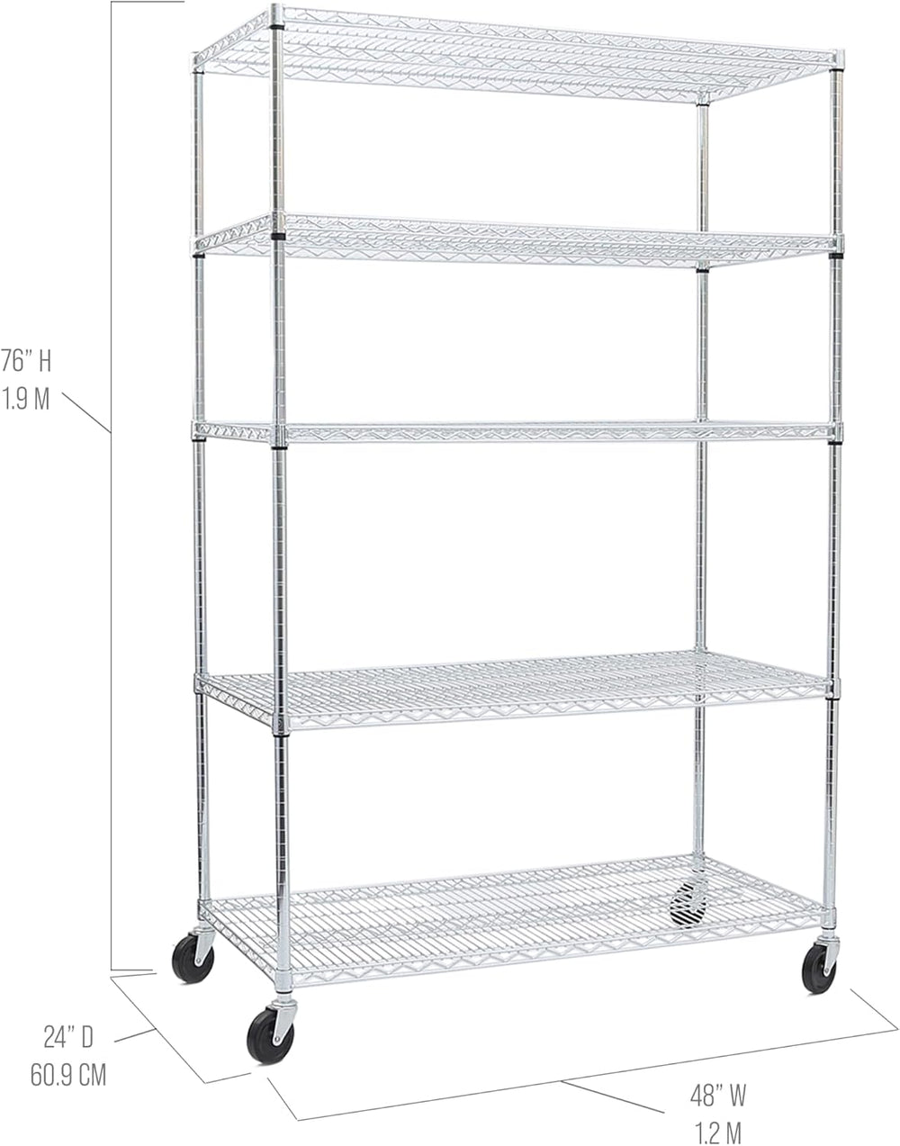 UltraDurable 5-Tier NSF Steel Wire Shelving, 48"W x 24"D x 76"H
