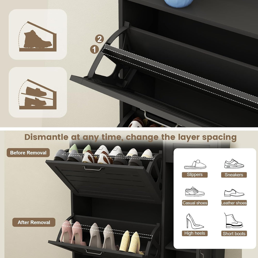 Shoe Storage Cabinet with 3 Flip Drawers, Shoe Cabinet Storage for Entryway, ...