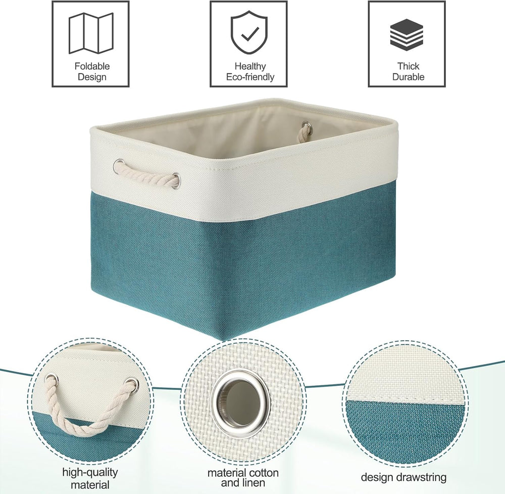 meekoo 8 Pack Fabric Storage Bins Baskets, 15 x 11 x 9.5 in, Cyan White