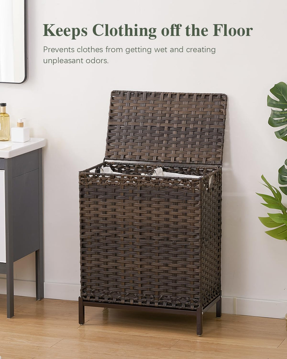SETVSON Laundry Hamper with Lid, 29.6 Gal 2-Bag Clothes Sorter, Brown
