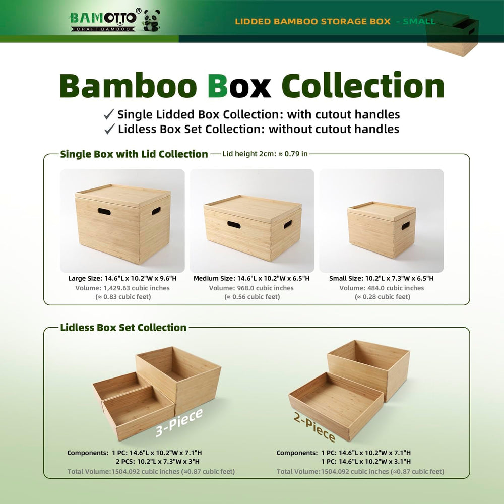 BAMOTTO CRAFTBAMBOO Stackable Bamboo Storage Bin with Lid 10.2”x7.3”x6.5”
