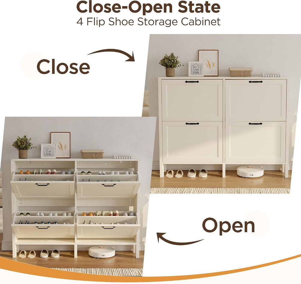LOUVIXA Shoe Cabinet with 4 Flip Drawers, Narrow Shoe Storage Cabinet, Freest...