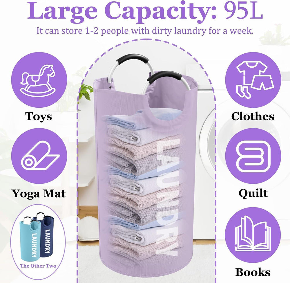 95L 3Pack Large Laundry Hamper, Foldable Laundry Basket with Handles, Dirty C...