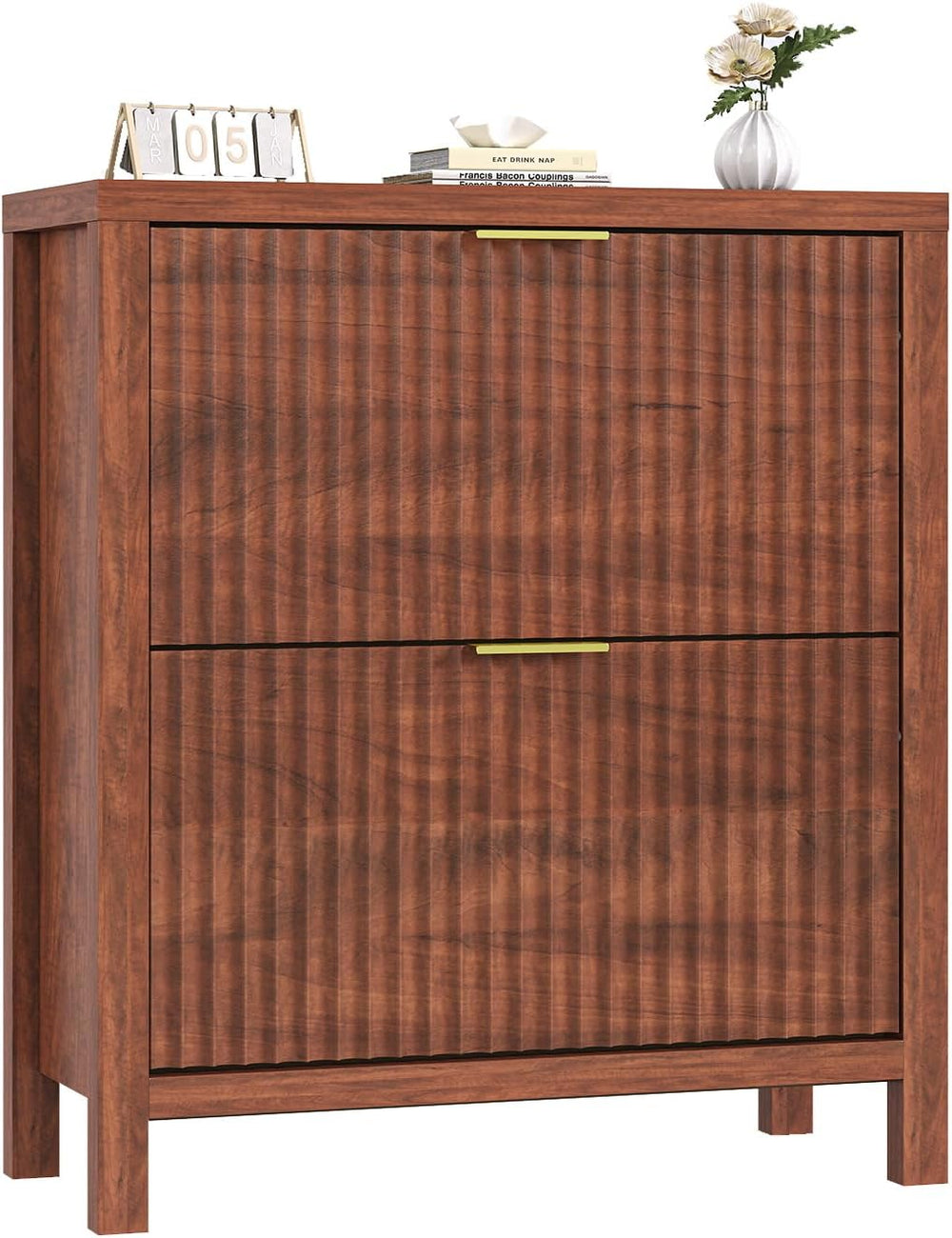 Fluted Shoe Cabinet Storage with 2 Flip Drawers for Entryway, Hallway