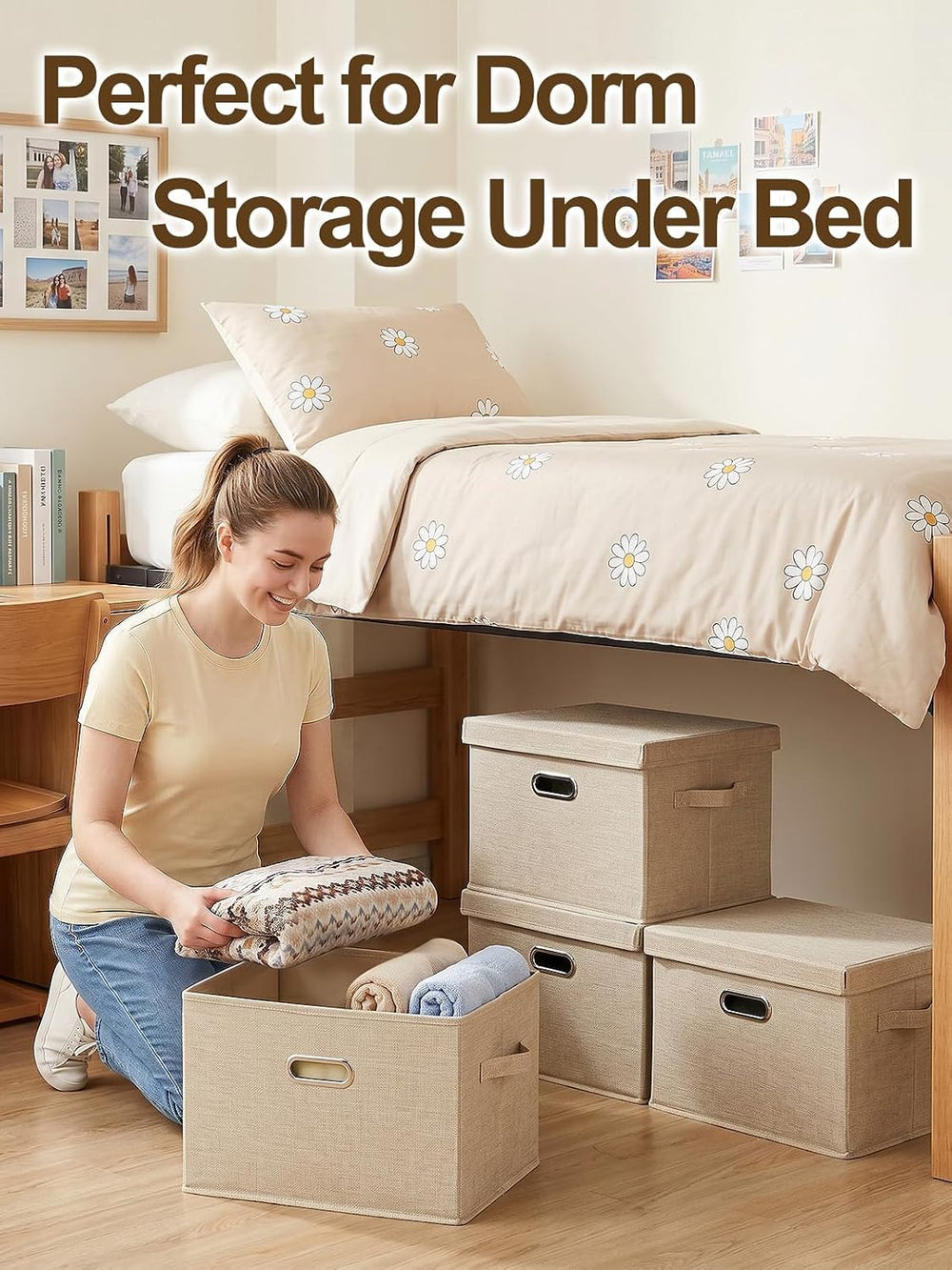 MADHOLLY 4Pcs 27qt Fabric Under Bed Storage Bins with Lids for Dorm Room