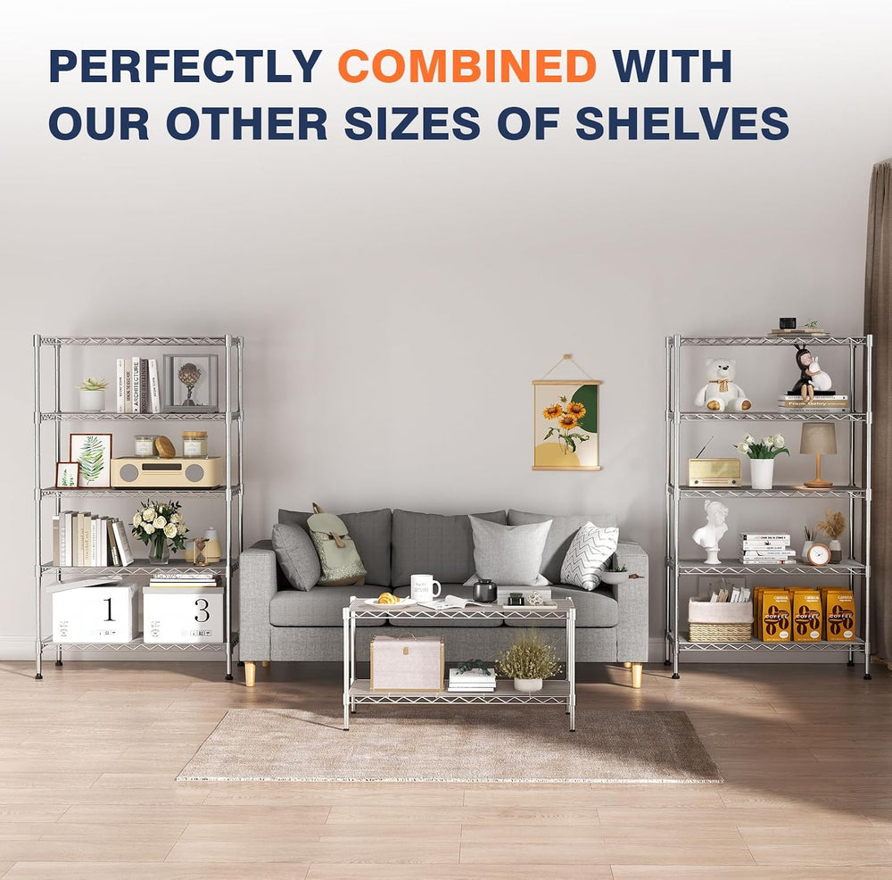 5-Tier Heavy Duty Metal Shelf,Chrome Wire Shelving Unit 35"Wx18Dx71H