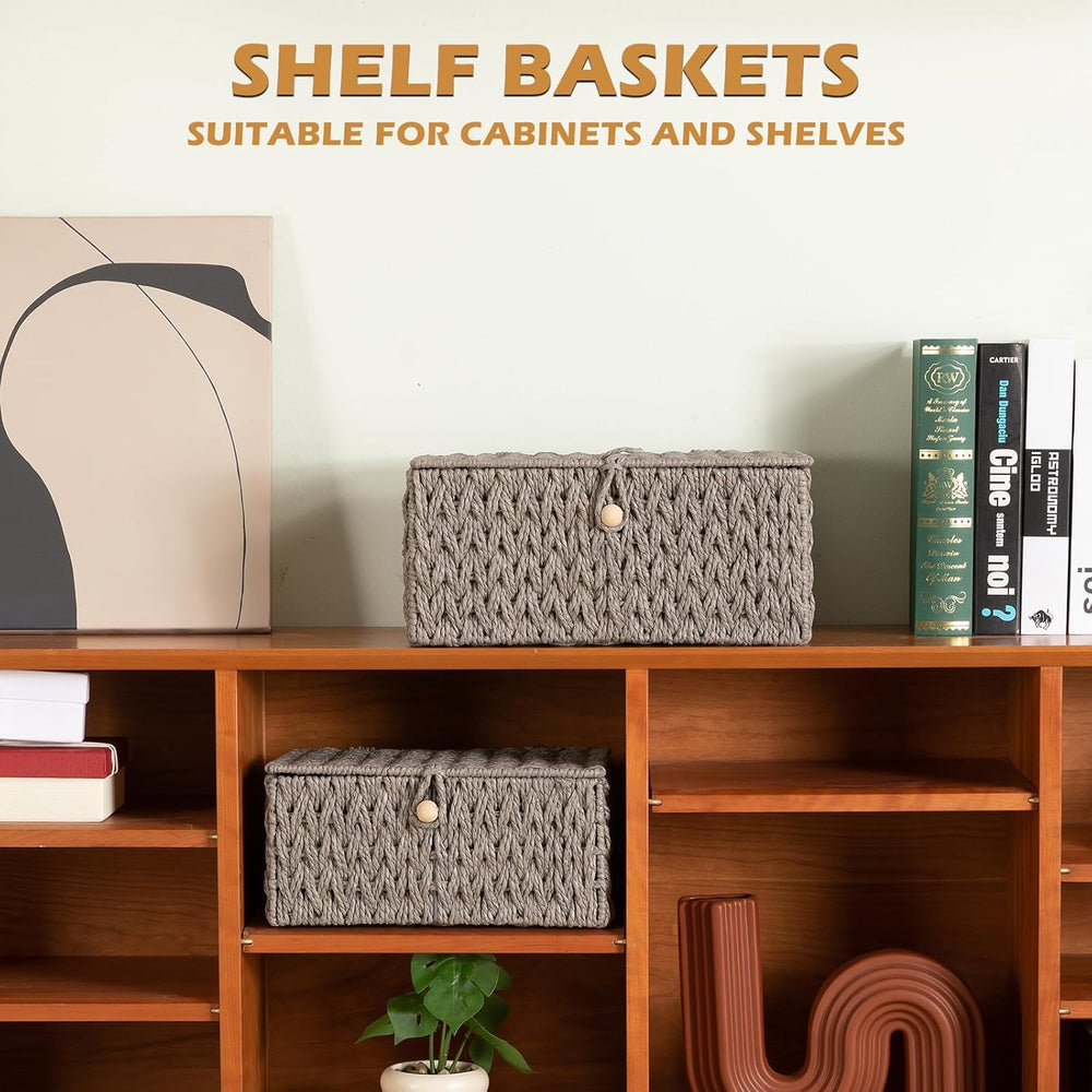 OIAHOMY Wicker Storage Basket with Lid & Lock, Lidded Storage Bins, Decor...