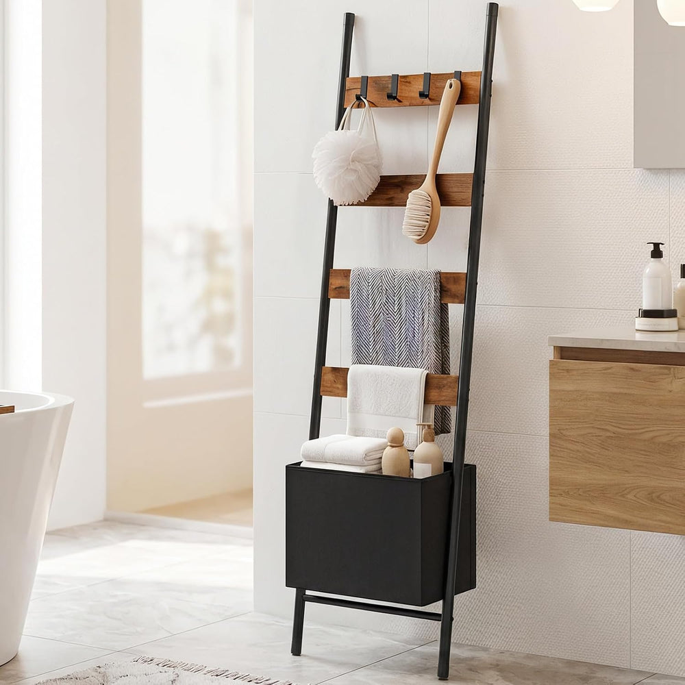 HOOBRO Blanket Ladder with Basket, 17.3" L x 74" H, Towel Rack with...