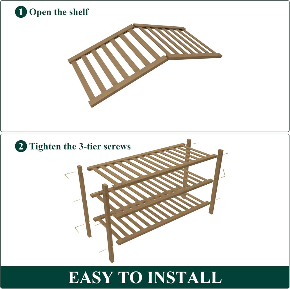 Smiry Bamboo Shoe Rack for Closet, 3 Tier - 26.77" Wide, Walnut