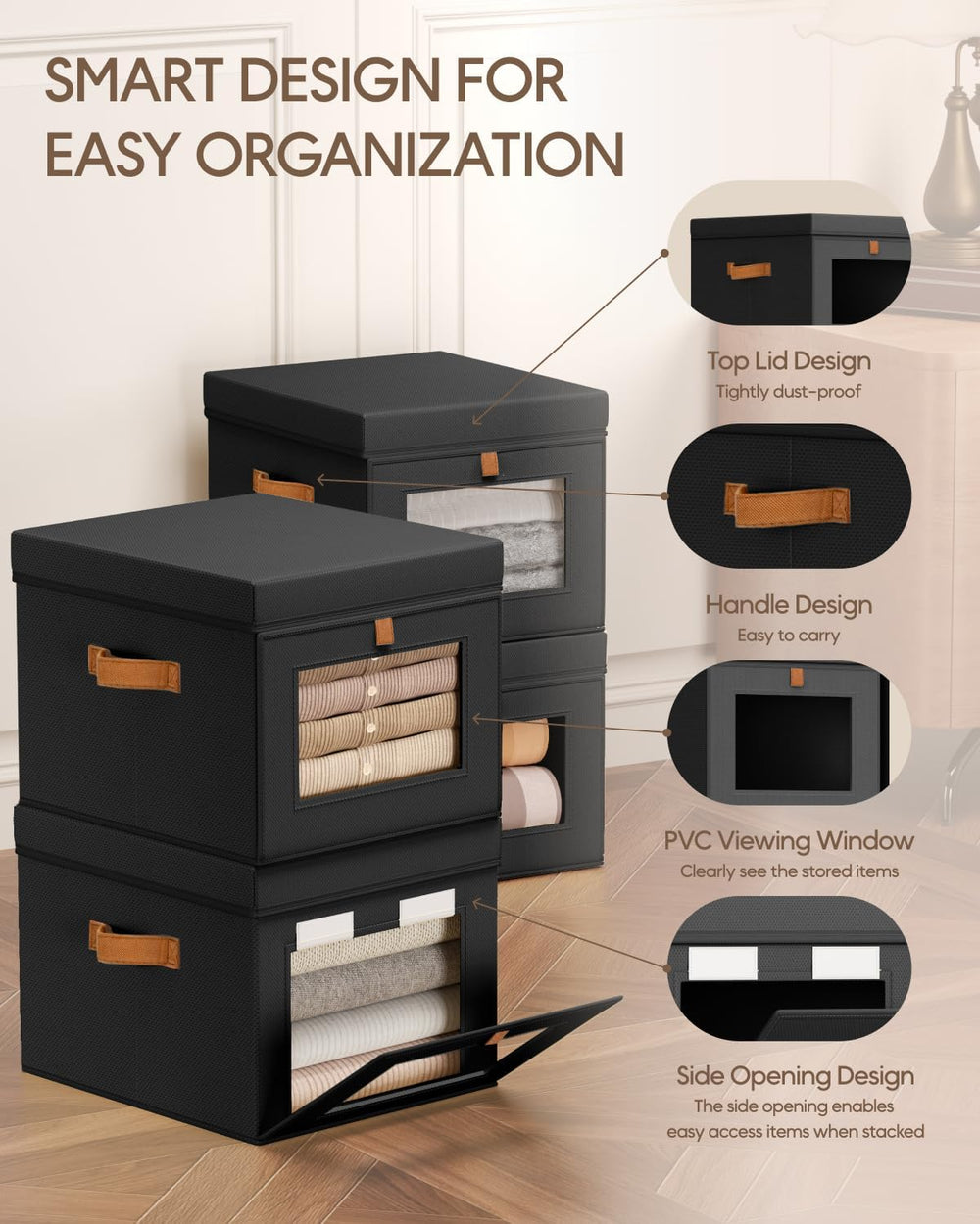 Homsorout Storage Bins with Lid – Closet Organizer with Side Opening and Clea...