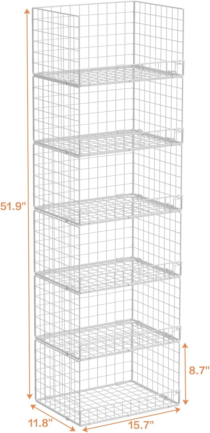 Huxitocan 6-Tier Stackable Closet Organizers and Storage Basket - Foldable Cl...