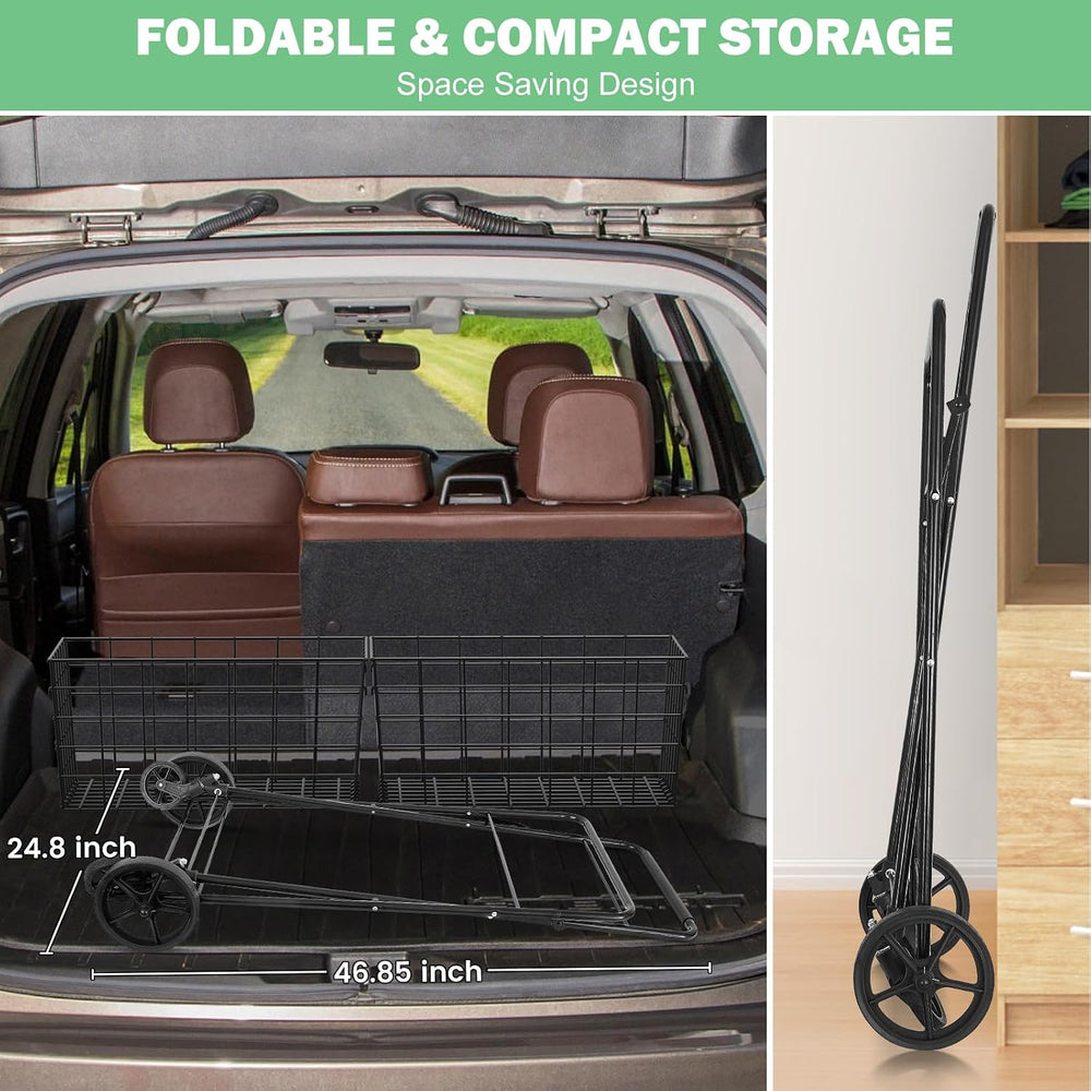 ๐๐๐ 2-Tier Large Collapsible Grocery Cart On Wheels 400lbs Shopping Cart