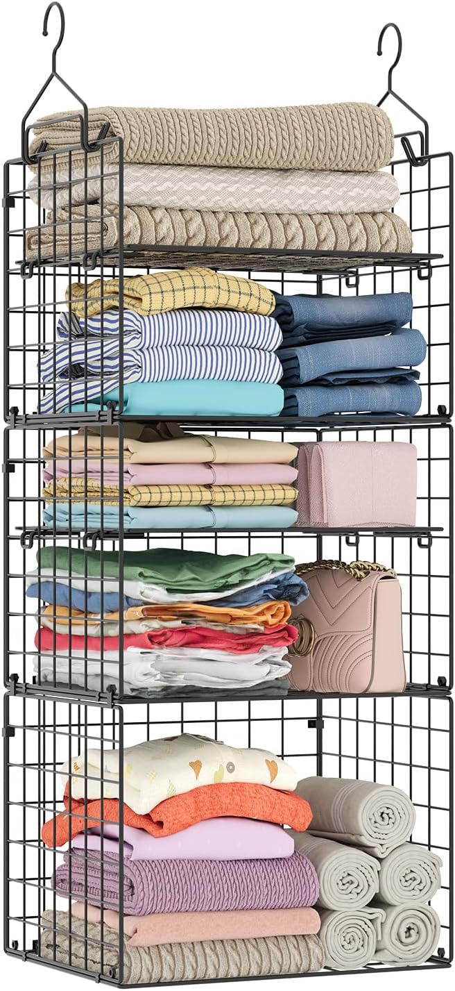 X-cosrack Closet Hanging Organizer Shelves - 5 Tier Wardrobe Organizers and S...