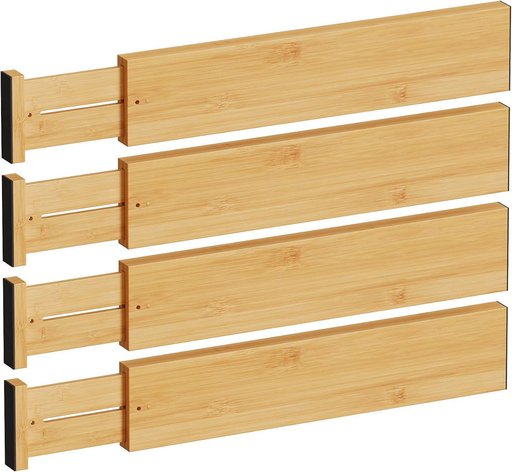 BAMEOS Bamboo Expandable Drawer Dividers – Fits 16.65"–22" Drawers,...