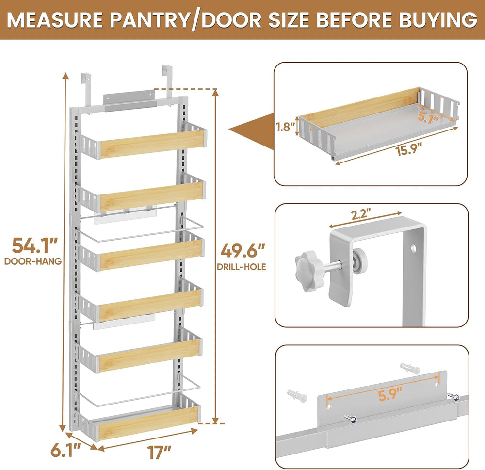 POKIPO 6 Tier Over The Door Pantry Organizer, 2-in-1 Door Hanging or Wall Mou...