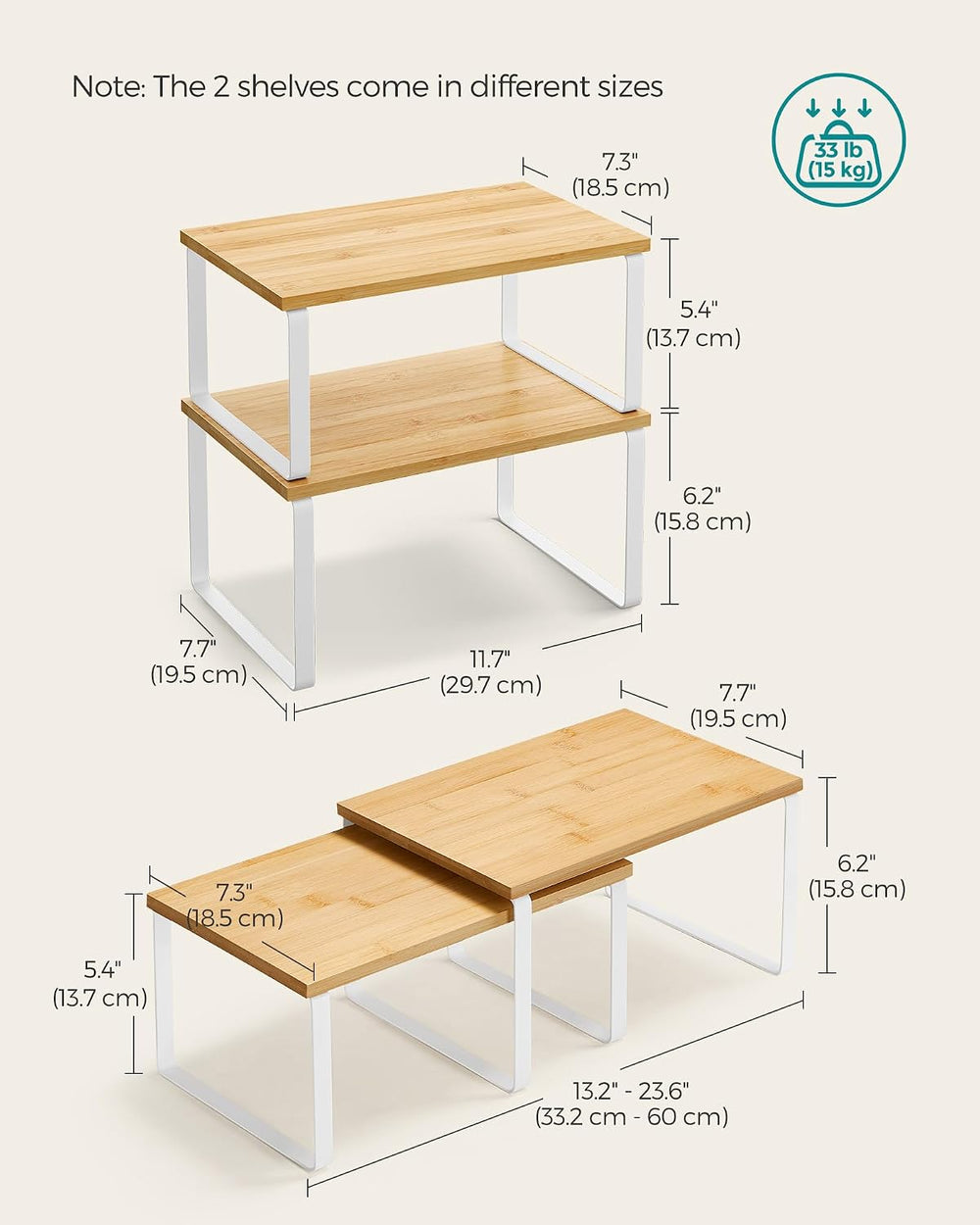 SONGMICS Cabinet Organizer Shelf, Set of 2 Kitchen Counter Shelves, Kitchen S...