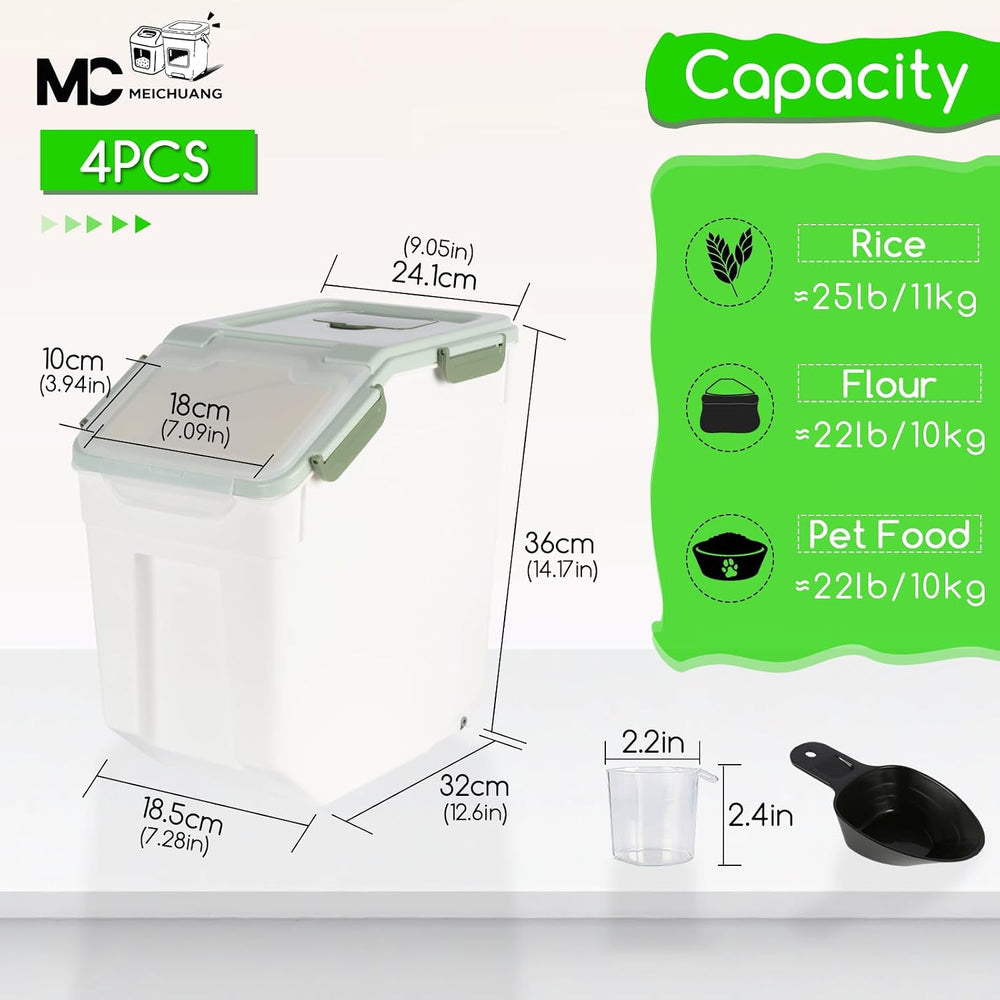 4 Pack Grain Food Storage Container, 20LB Airtight Rice Bin Storage Bucket wi...