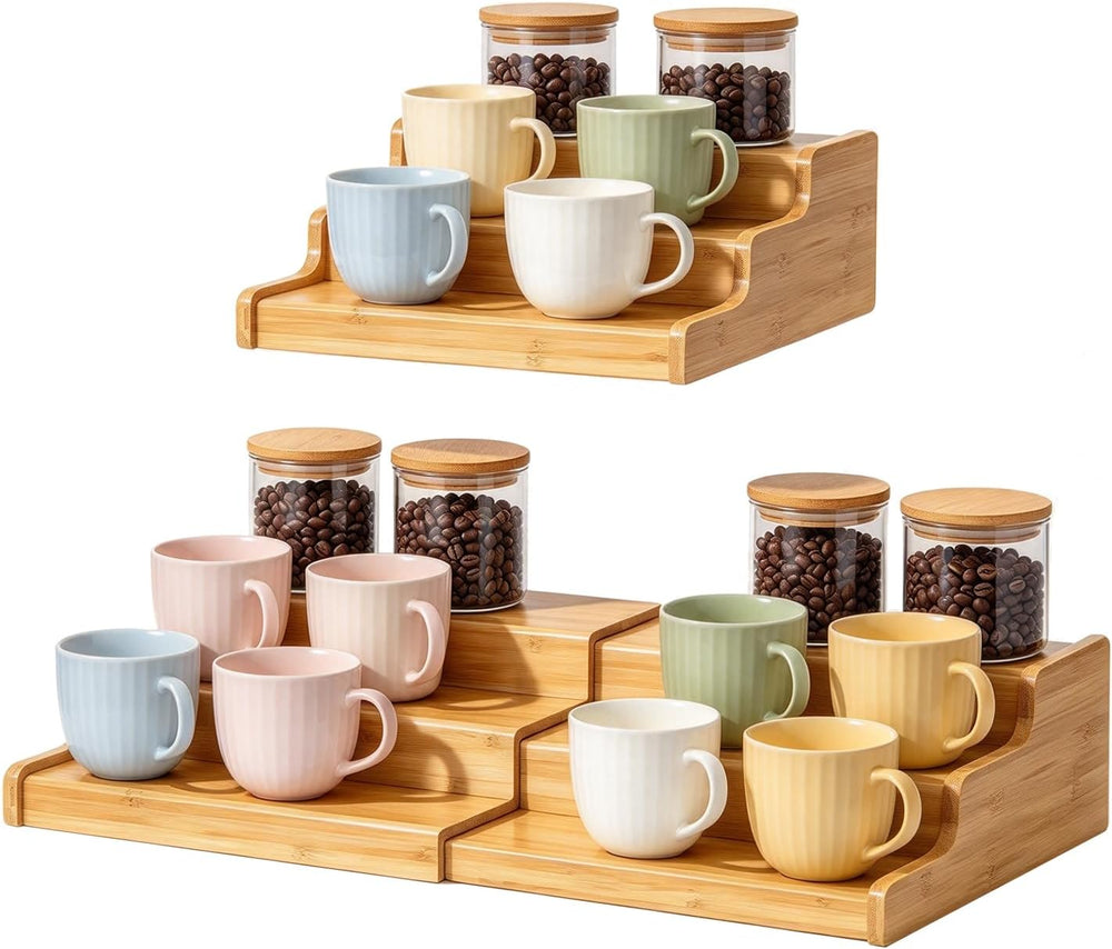 3-Tier Expandable Bamboo Mug Holder, Countertop Coffee Cup Rack, Mug Organize...