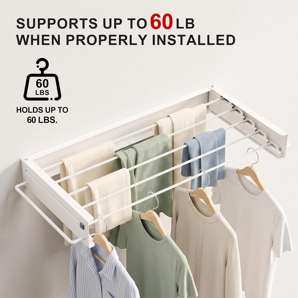 JOOM Wall Mounted Clothes Drying Rack,31.5 Inch Foldable Rack,White,Poles