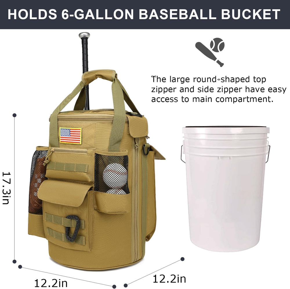 Baseball Bucket Bag 6 Gallon Tactical Softball Coaches Bag with Padded Seat