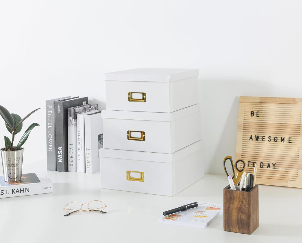 Soul & Lane - White and Gold Decorative Storage Boxes with Lids, Set of 3