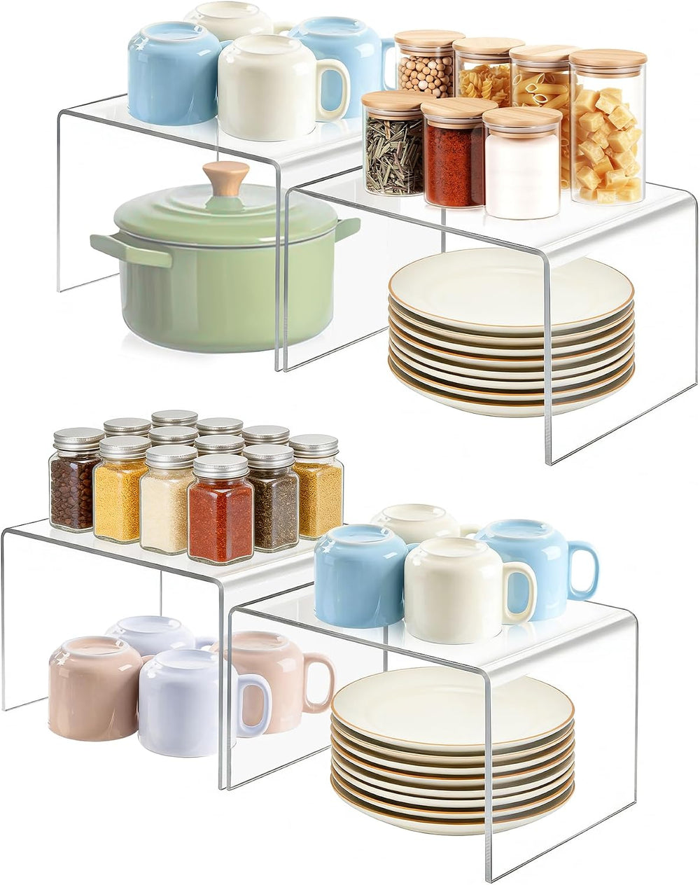 Acrylic Cabinet Organizer, Set of 4 Clear Shelf Organizer for Kitchen Pantry ...