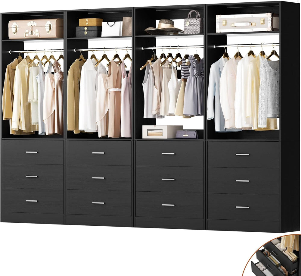Besiost Closet Systems with 12 Wood Drawers, Closet System Set of 4