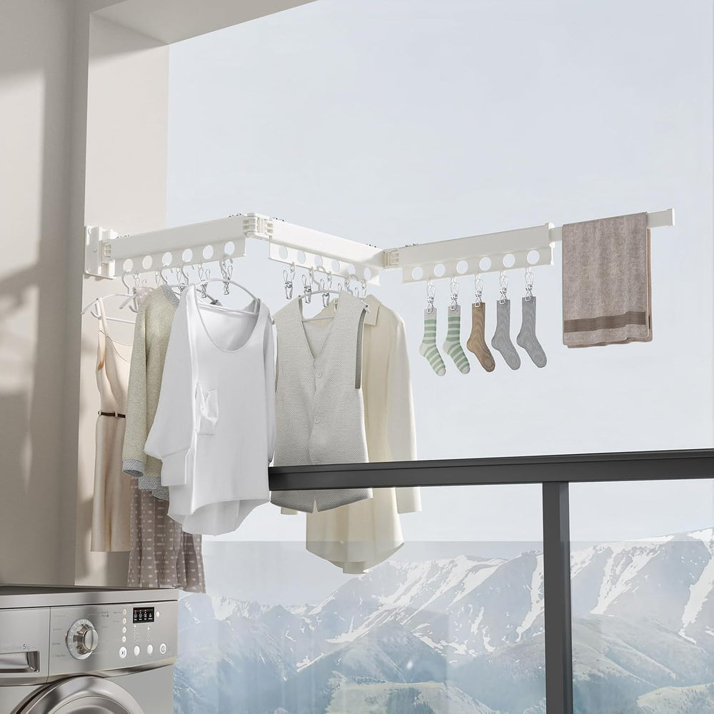 Clothes Drying Rack Foldable Wall Mounted Drying Rack 3 Fold White-Laundry Dr...